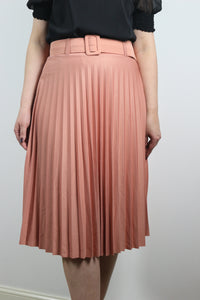 Pink Pleated Midi Skirt with belt